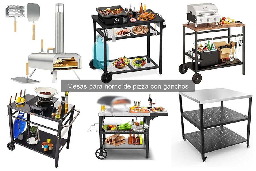 Instrucciones de uso para mesas de horno de pizza con ganchos